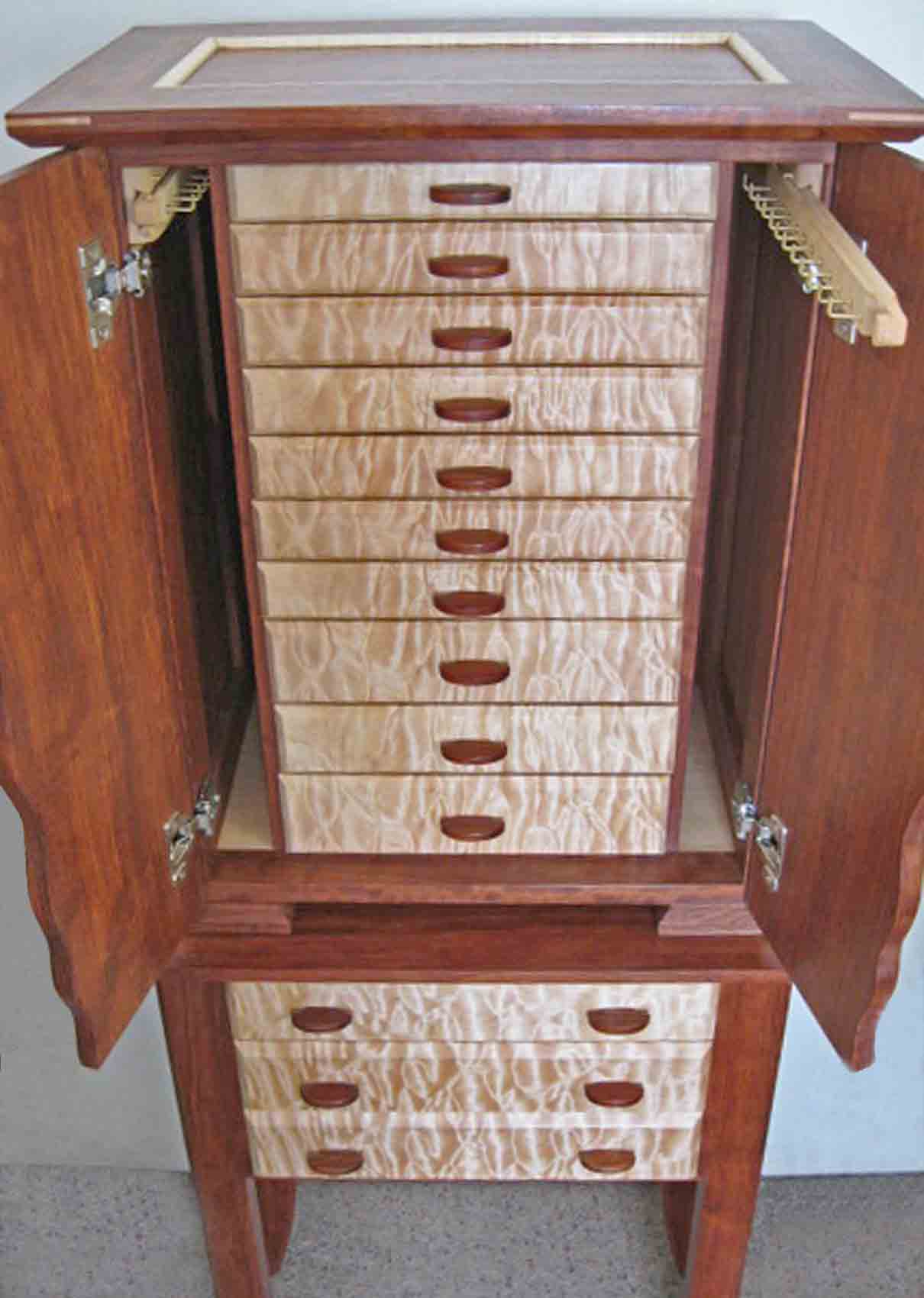 Standing Armoire Jewelry Box with drawers and doors open