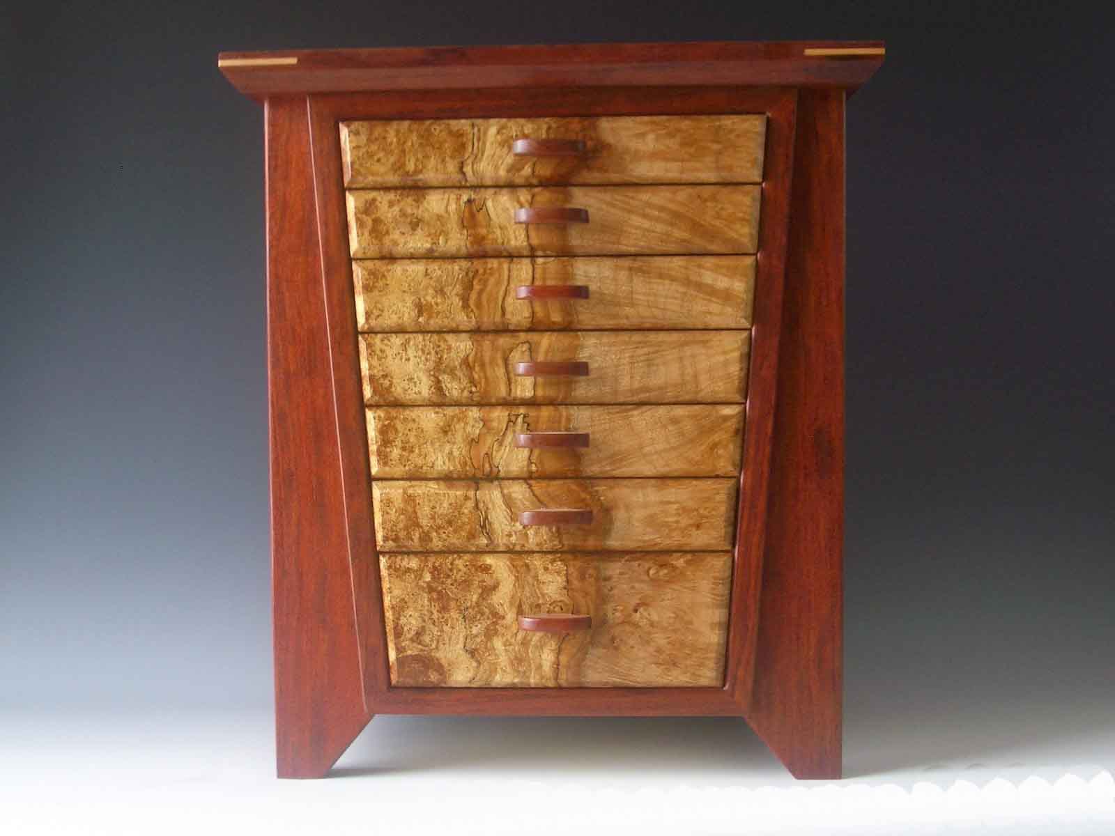 One of my larger handmade jewelry boxes, the Angle, made of bubinga wood from Africa.